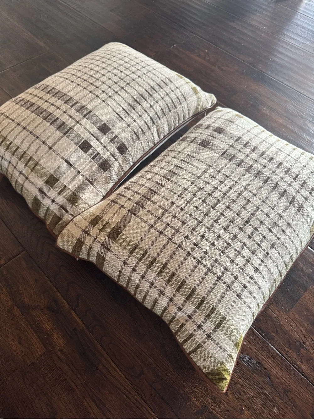Hearth & Hand Plaid Throw Pillow Pair in Brown Beige and Olive Green